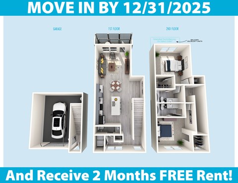 A promotional image for a move-in by December 31, 2025, offering a free two-month rental period.